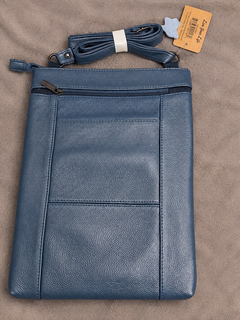 Blue Crossbody Leather Tote Bag -